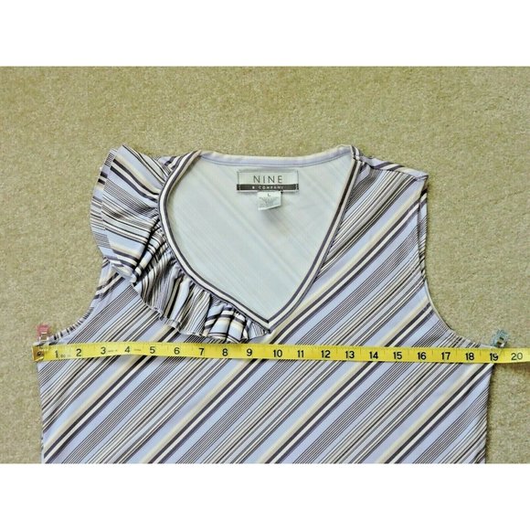 Nine & Co Sleeveless Top V-neck Ruffle Purple/Grey Diagonal Stripes Size L - Picture 7 of 10